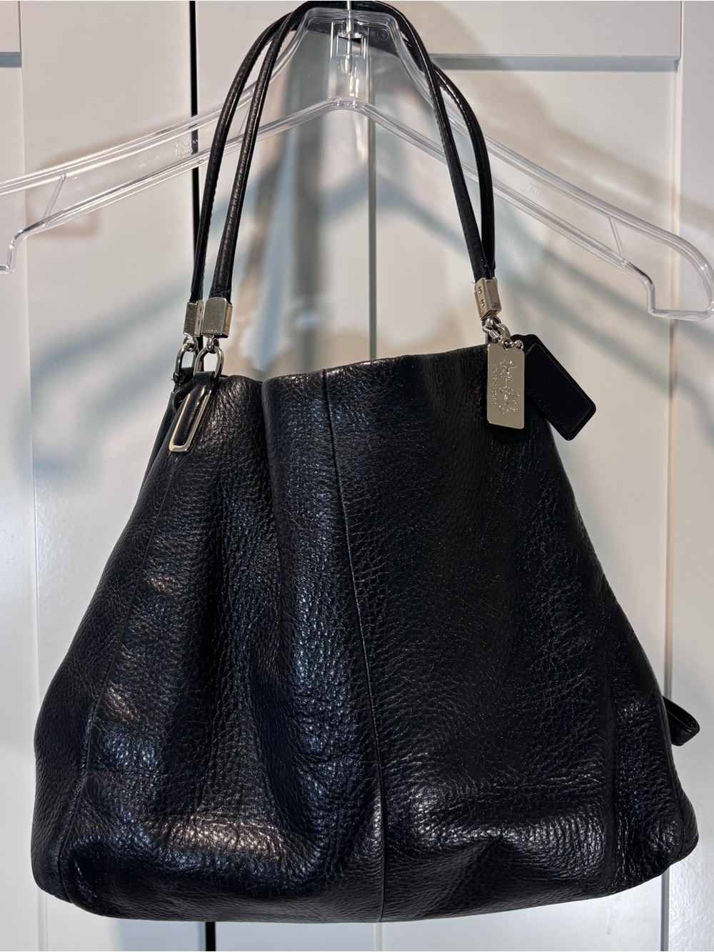 Coach Madison Small Phoebe 26224 Black Pebbled Leather Shoulder Bag Purse Triple